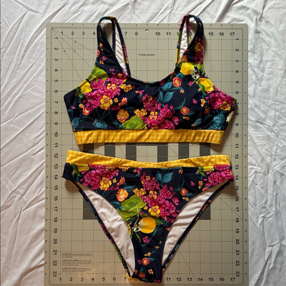 Floral Bikini Set with Yellow Accents
